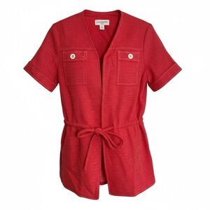 Vintage Y2K Open Front Adjustable Tie Waist V-Neck Short Sleeve Top Red Size XS